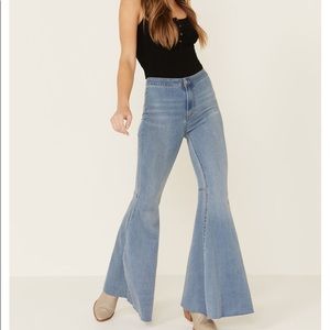 FREE PEOPLE Just Float On Flare Bell Bottom High Rise Raw Hem Jeans